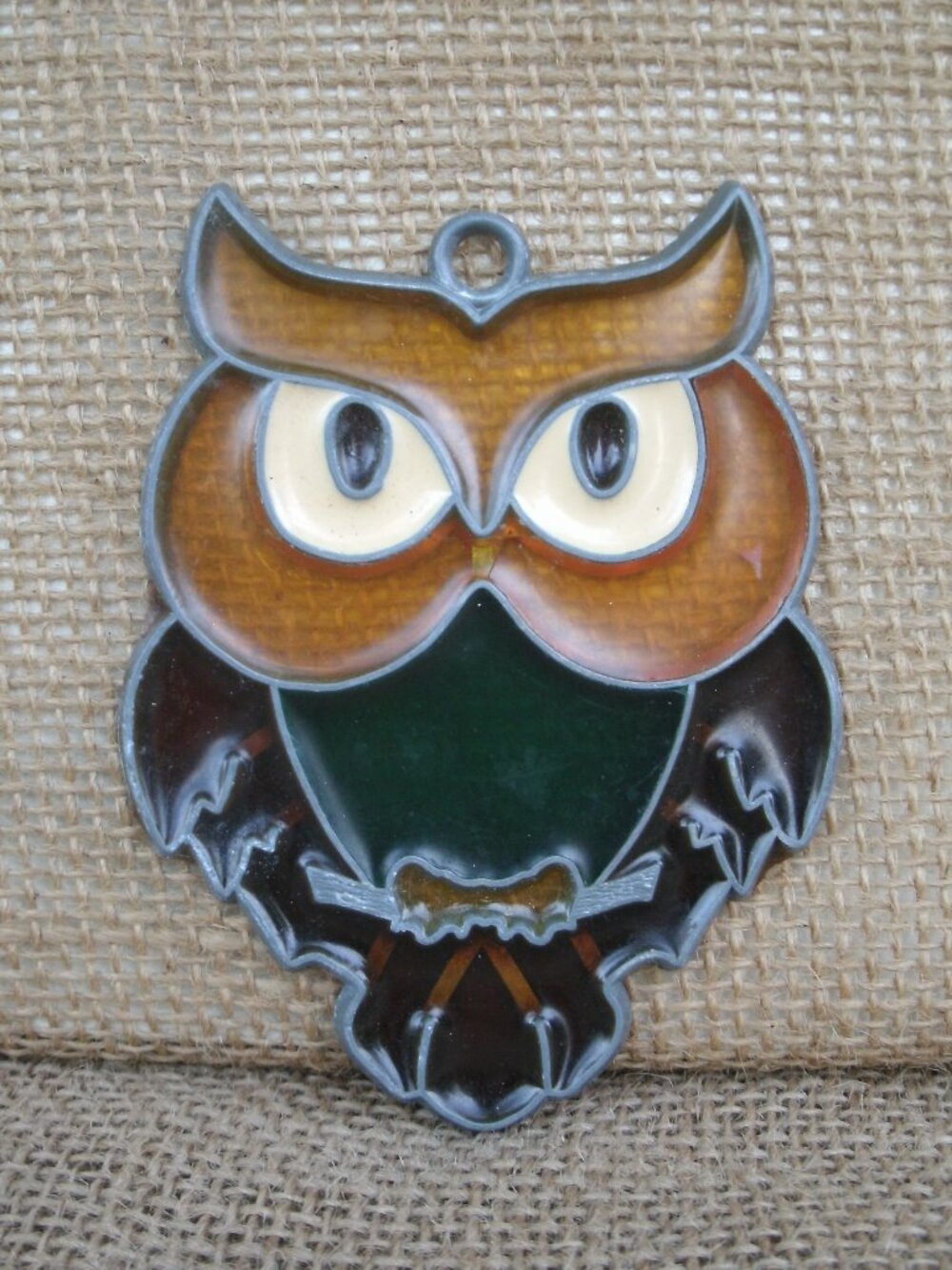 Vintage Stained Glass Look Owl Suncatcher Decoration